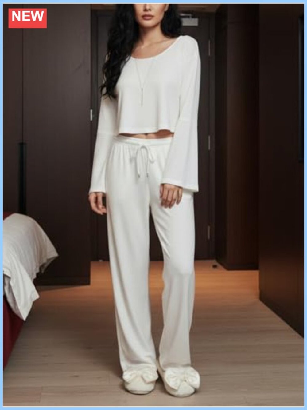 Long Sleeve Round Neck Knit Lounge Set Soft Stretchy Two Piece Sweatsuit